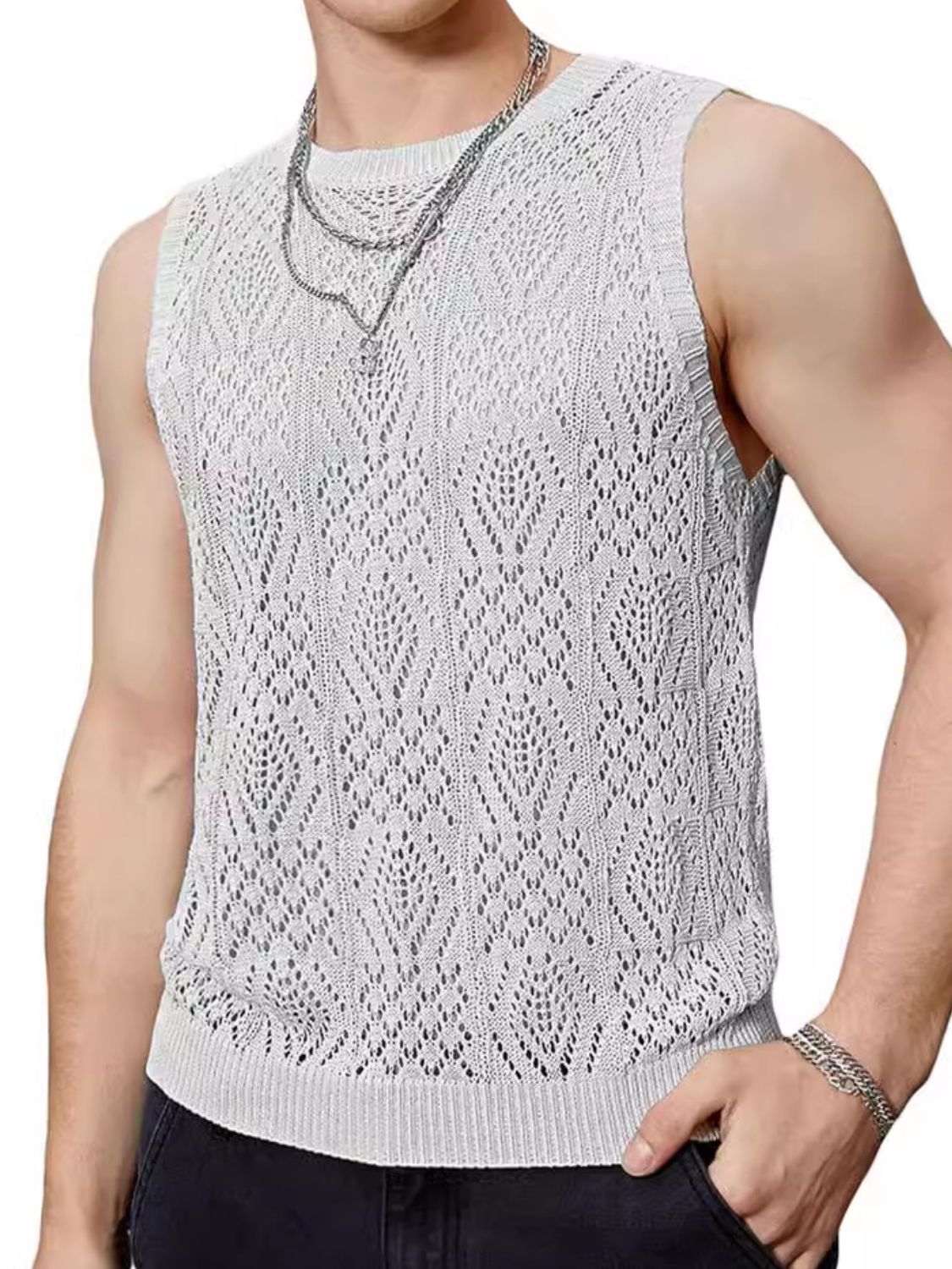 Men's Openwork Round Neck Tank