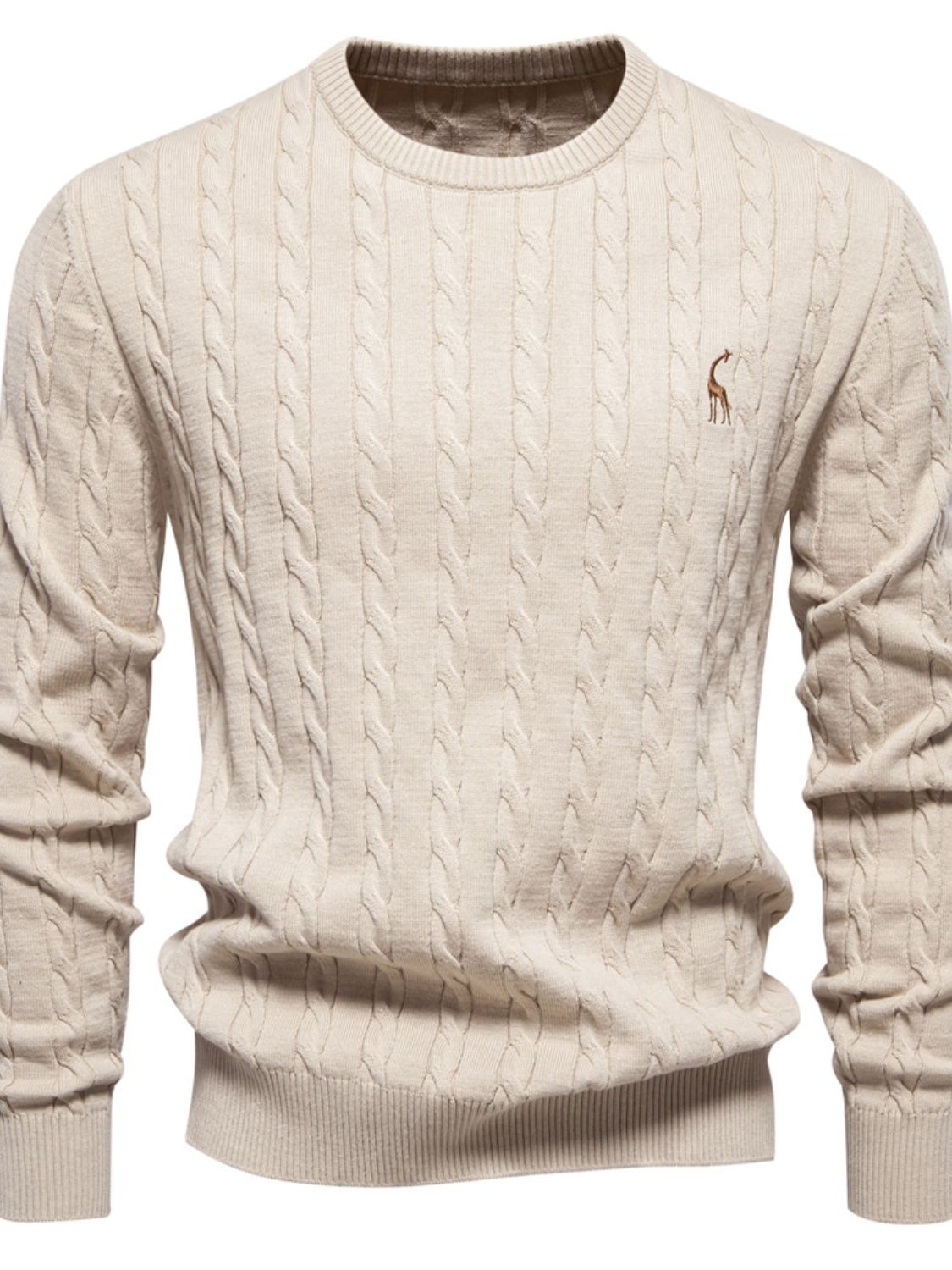 Men's Cable-Knit Round Neck Long Sleeve Sweater