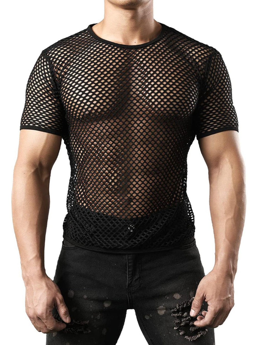Men's Hollow Out Round Neck Short Sleeve Top