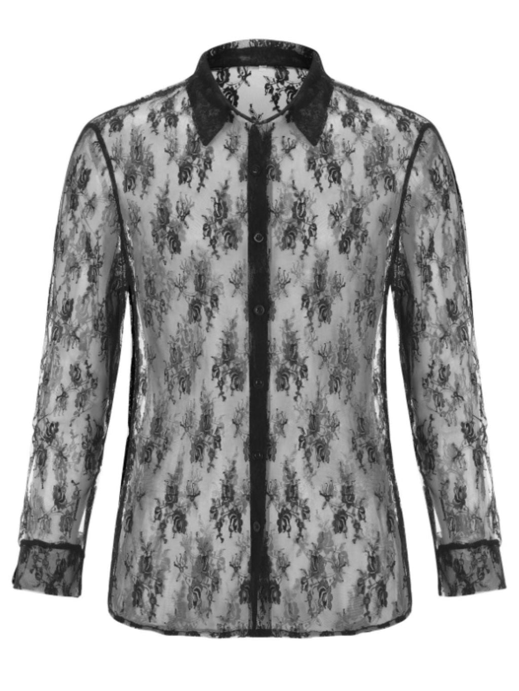 Men's Full Size Lace Long Sleeve Sheer Shirt Plus Size
