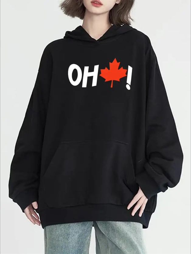 Women's Casual Hoodie With Canadian Maple Leaf Print, Kangaroo Pocket - Cozy  Long Sleeve Pullover