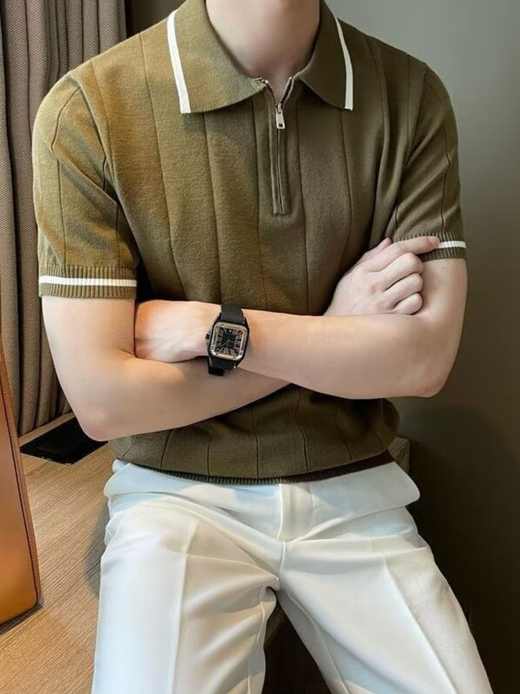 Men's Plus Size Quarter Zip Short Sleeve Polo