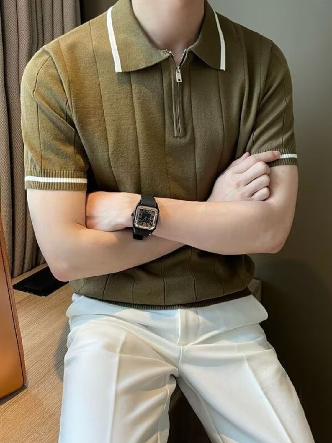 Men's Plus Size Quarter Zip Short Sleeve Polo