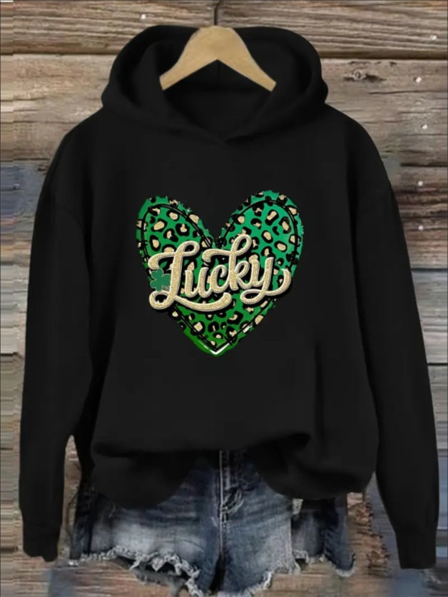 Women'S Casual Polyester Hoodie With Rib-Knit Collar - Knit Fabric Hooded Sweatshirt With Alphabet, Animal, Cartoon, Flag, Location, Architectural Patterns - Festive Lettering & Graphic Print