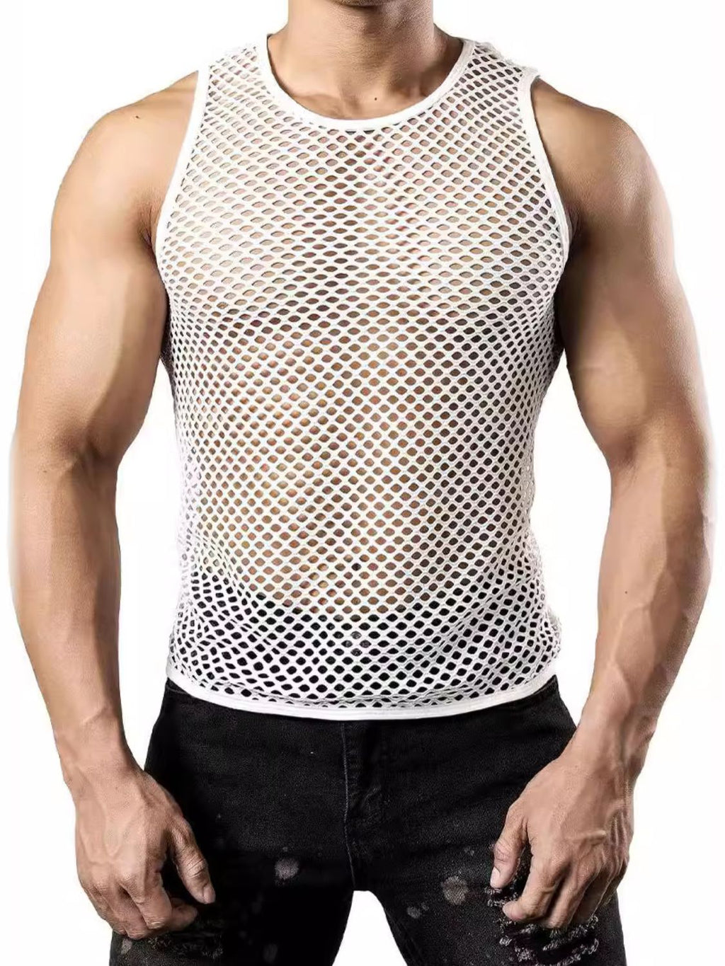 Men's Openwork Round Neck Tank