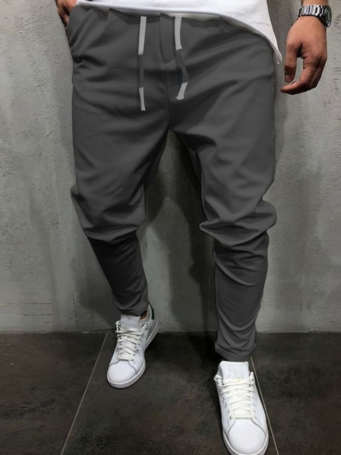 Men's Plus Size Drawstring Cropped Slim Pants