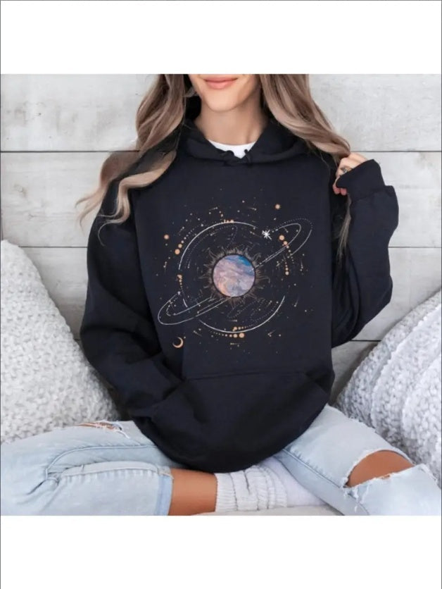 Black Galaxy Sweatshirt, Space Gift, Moon And Stars Hoodie, Physics Top, Solar System Outfit, Motivational Apparel, Teacher Tee, Milky Way