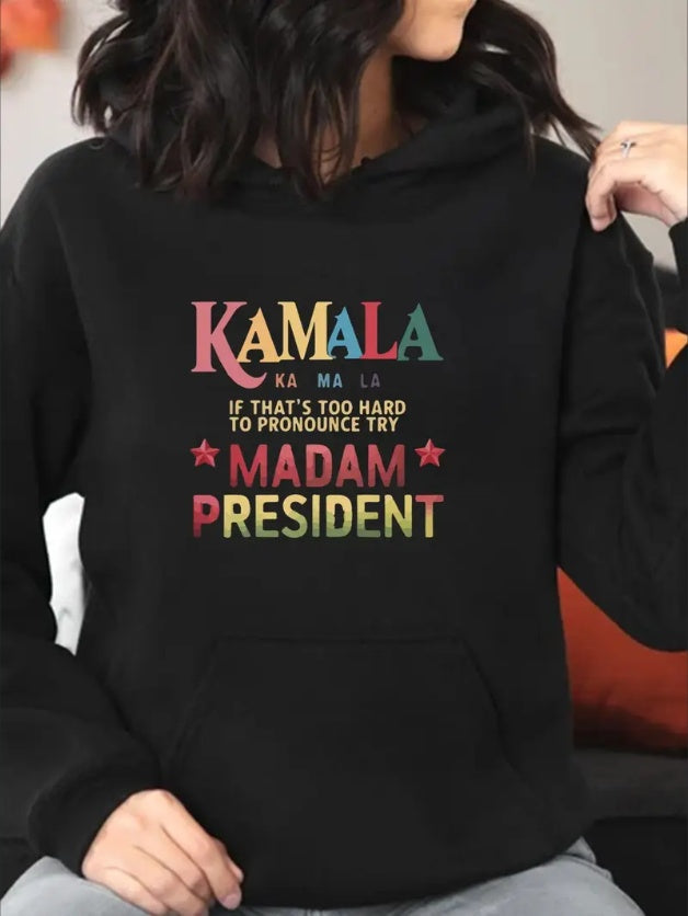 Oversized Hoodie For Women Front Print Kamala President  Sweatshirt Kangaroo Pocket Print Lightweight Trendy For Autumn Winter Casual Sweatshirt