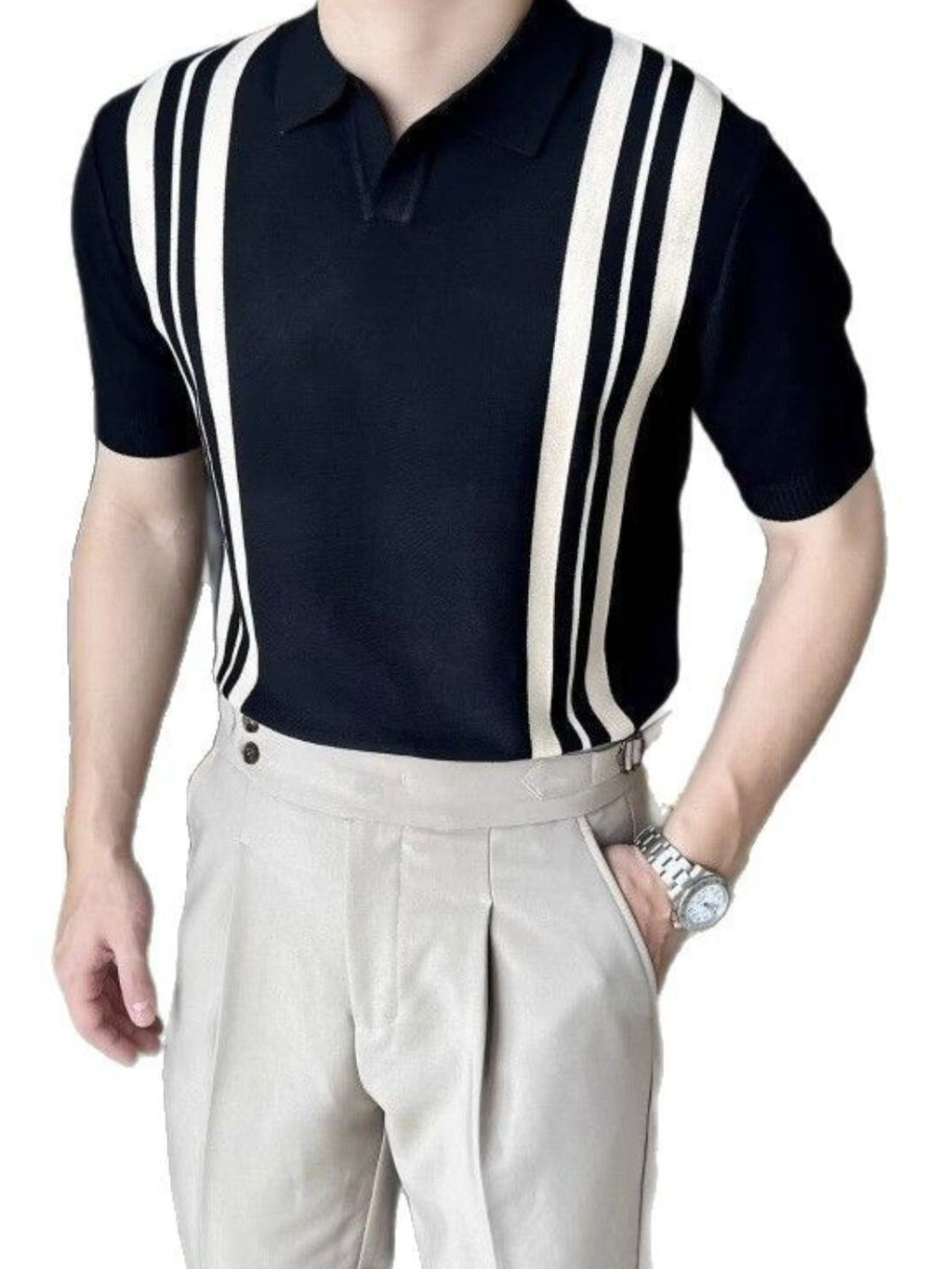 Men's Plus Size Contrast Collared Neck Short Sleeve Polo