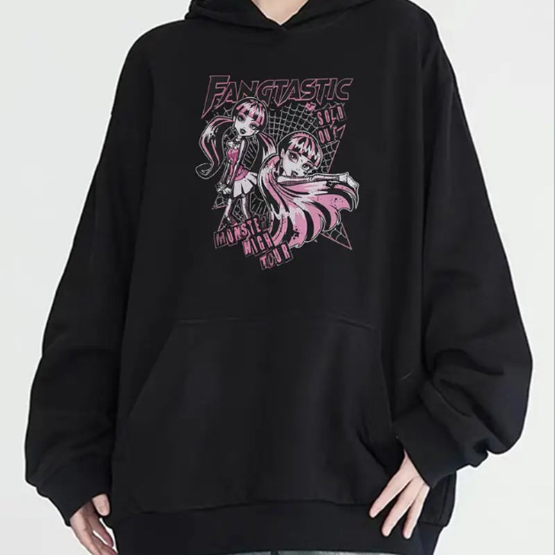 Women's Casual Hoodie With Monster Cartoon Print, Kangaroo Pocket - Cozy  Long Sleeve Pullover
