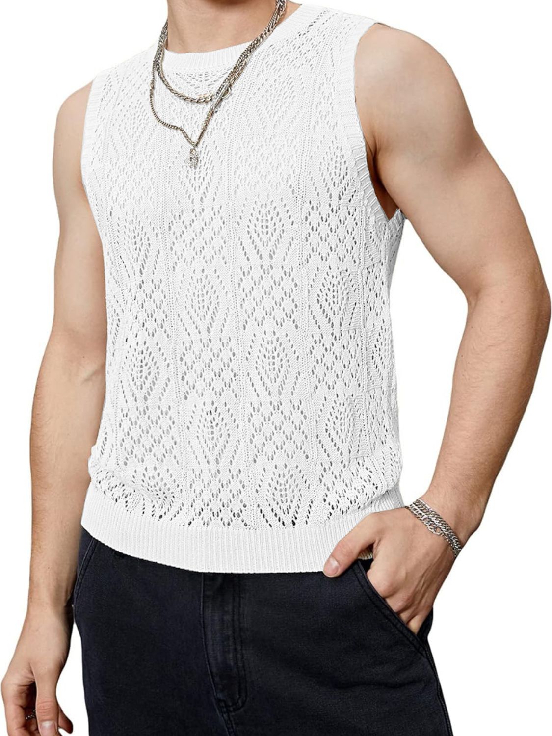 Men's Openwork Round Neck Tank