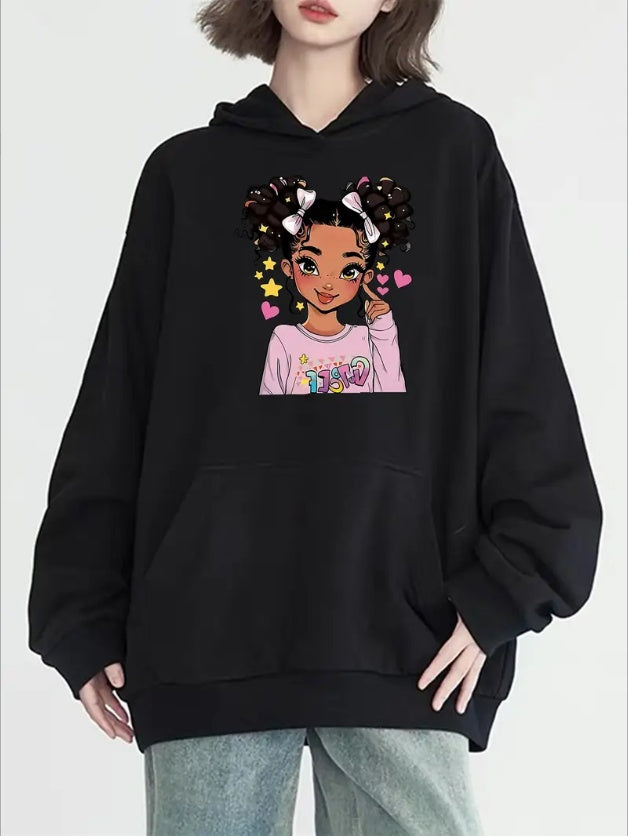 Women's Casual Hoodie With Unique Girl Print & Kangaroo Pocket - Long Sleeve,Machine Washable