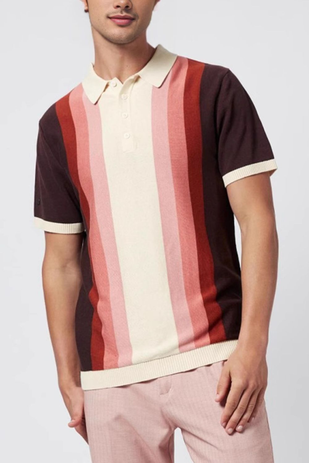 Men's Plus Size Contrast Striped Short Sleeve Polo