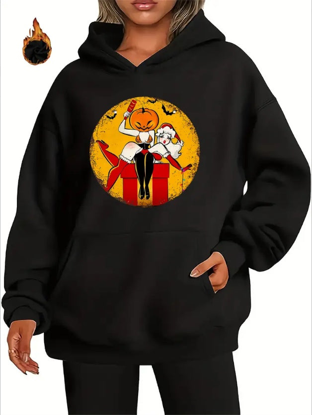 Cozy Pumpkin Print Hoodie For Women - Soft, Casual Long Sleeve Pullover With Spacious Kangaroo Pocket, Machine Washable, And Easy Care