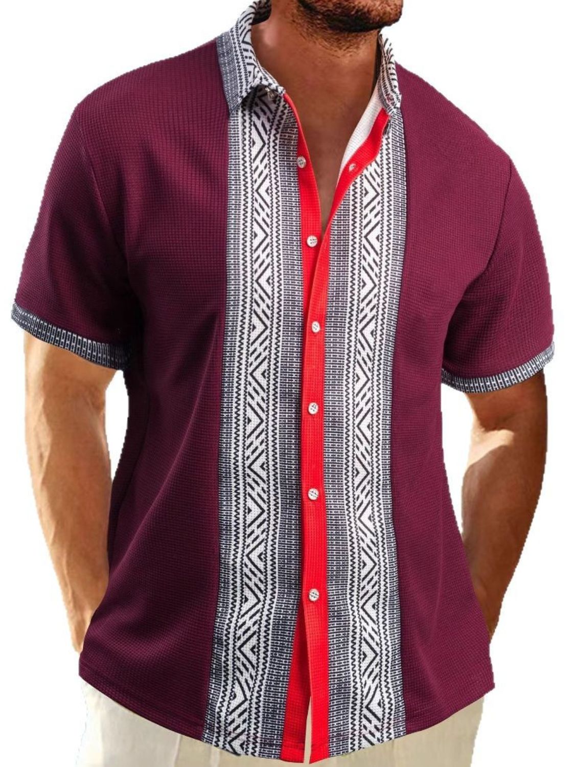 Men's Full Size Contrast Button Down Short Sleeve Shirt Plus Size
