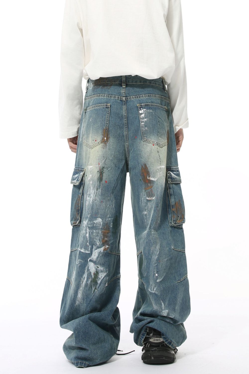 Waste Soil Style Jeans with Cargo Pockets