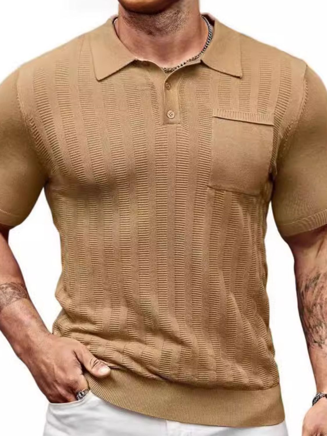 Men's Full Size Textured Short Sleeve Polo Plus Size