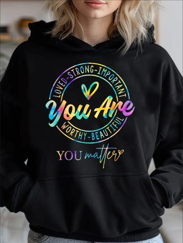 Tie Dye You Matter Kindness Tal Health Awareness Warrior Cozy Classic Print Pullover Hoodie, Casual Long Sleeve Hoodie For Sprots