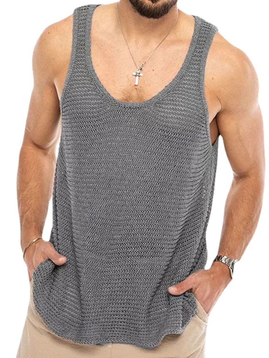Men's Plus Size Round Neck Wide Strap Tank