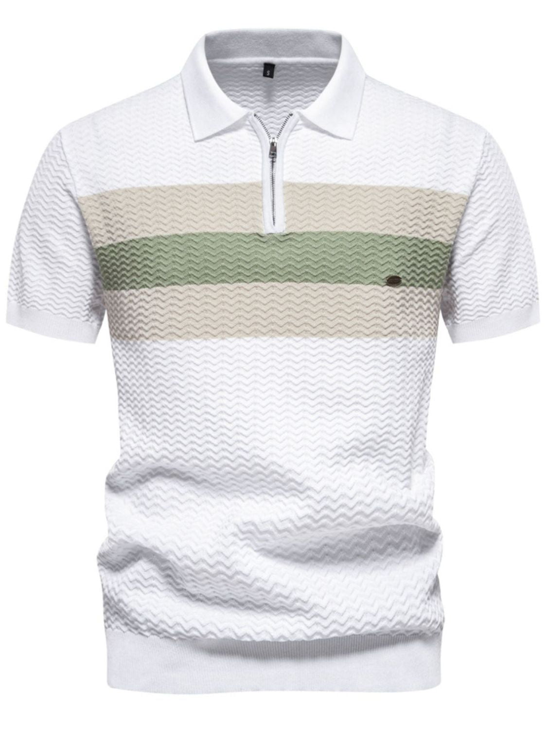 Men's Collared Neck Striped Texture Knit Polo