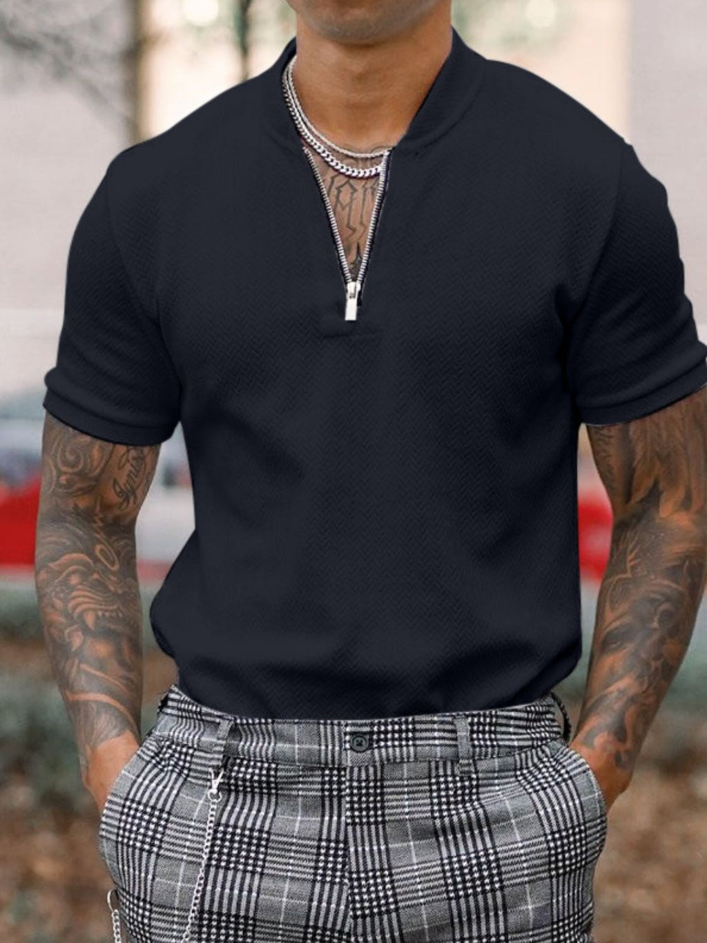 Men's Full Size Baseball Collar Solid Polo Plus Size