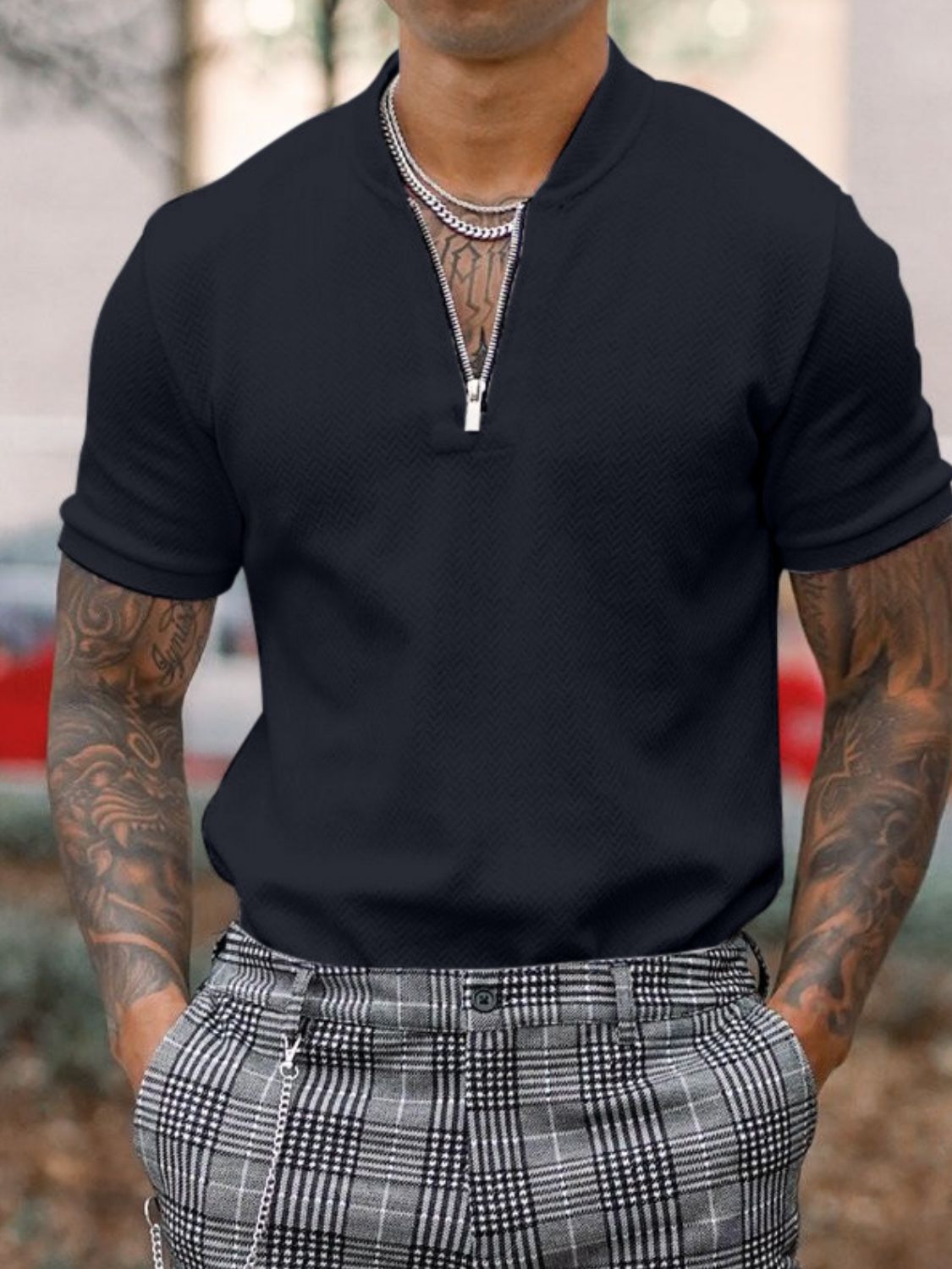 Men's Full Size Baseball Collar Solid Polo Plus Size