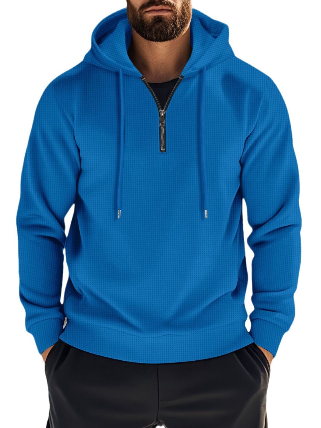 Men's Full Size Quarter Zip Long Sleeve Drawstring Hoodie Plus Size