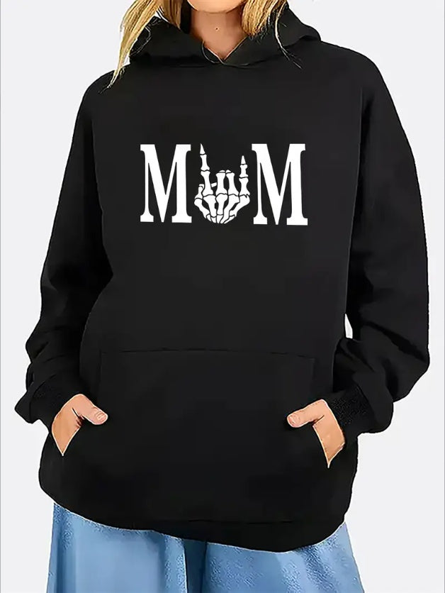 MOM Graphic Kangaroo Pocket Hoodie Casual Long Sleeve Hooded Sweatshirt Women's Top