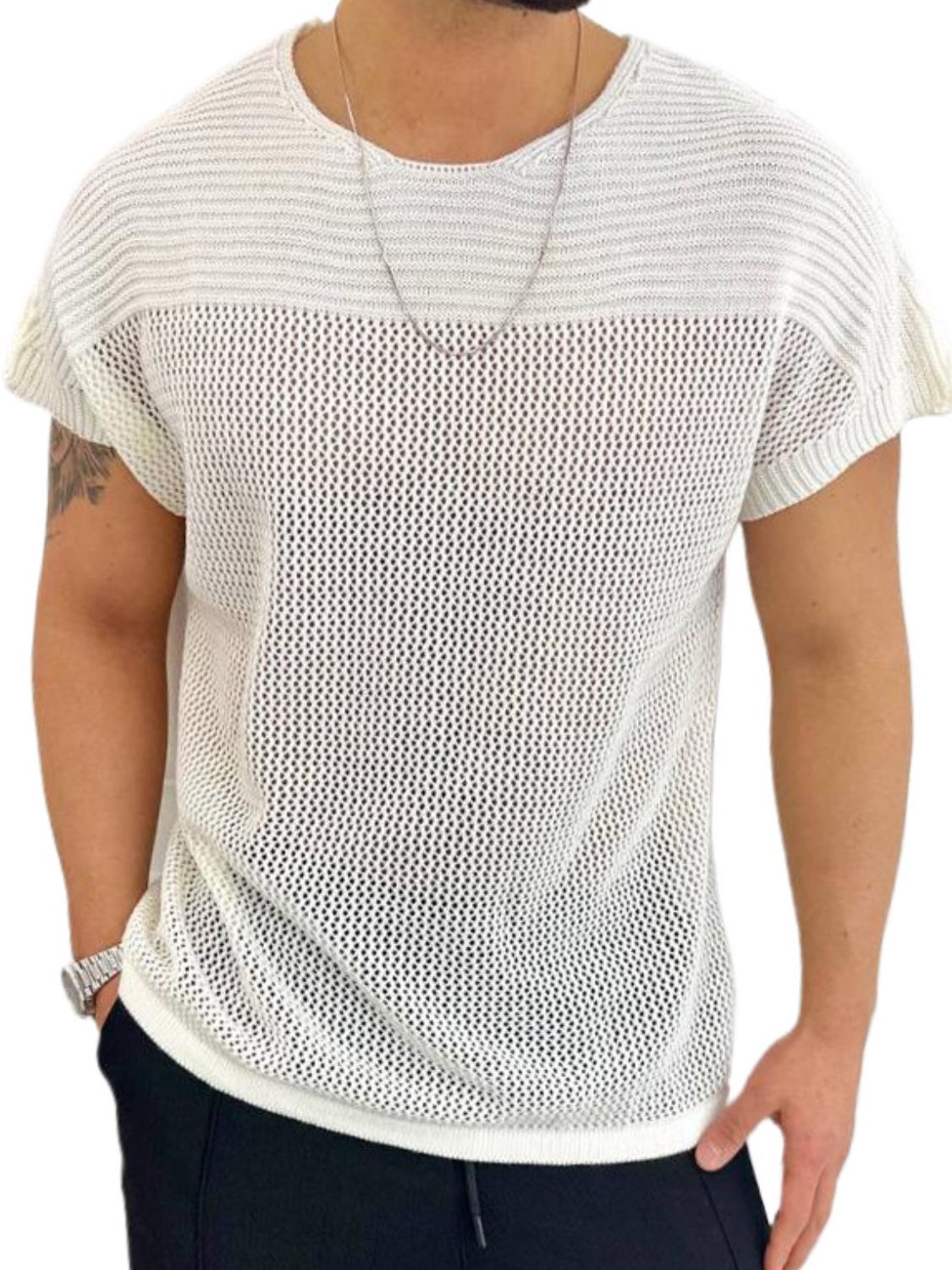 Men's Eyelet Round Neck Short Sleeve T-Shirt