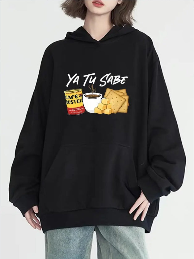 Women's Casual Hoodie With Cookie & Letter Print - Long Sleeve, Round Neck With Pockets, Cozy  Pullover For Fall & Winter