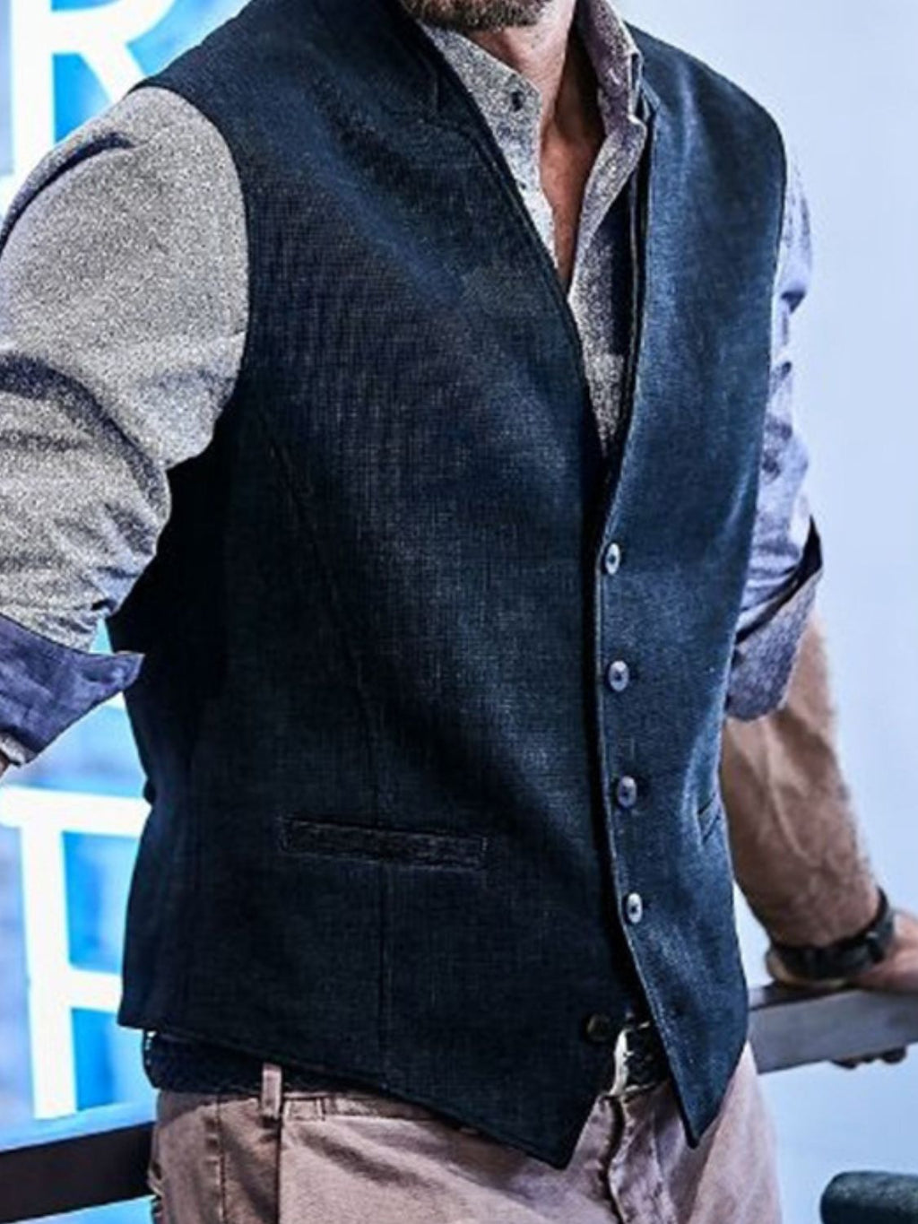 Men's Full Size Button Down Vest Plus Size