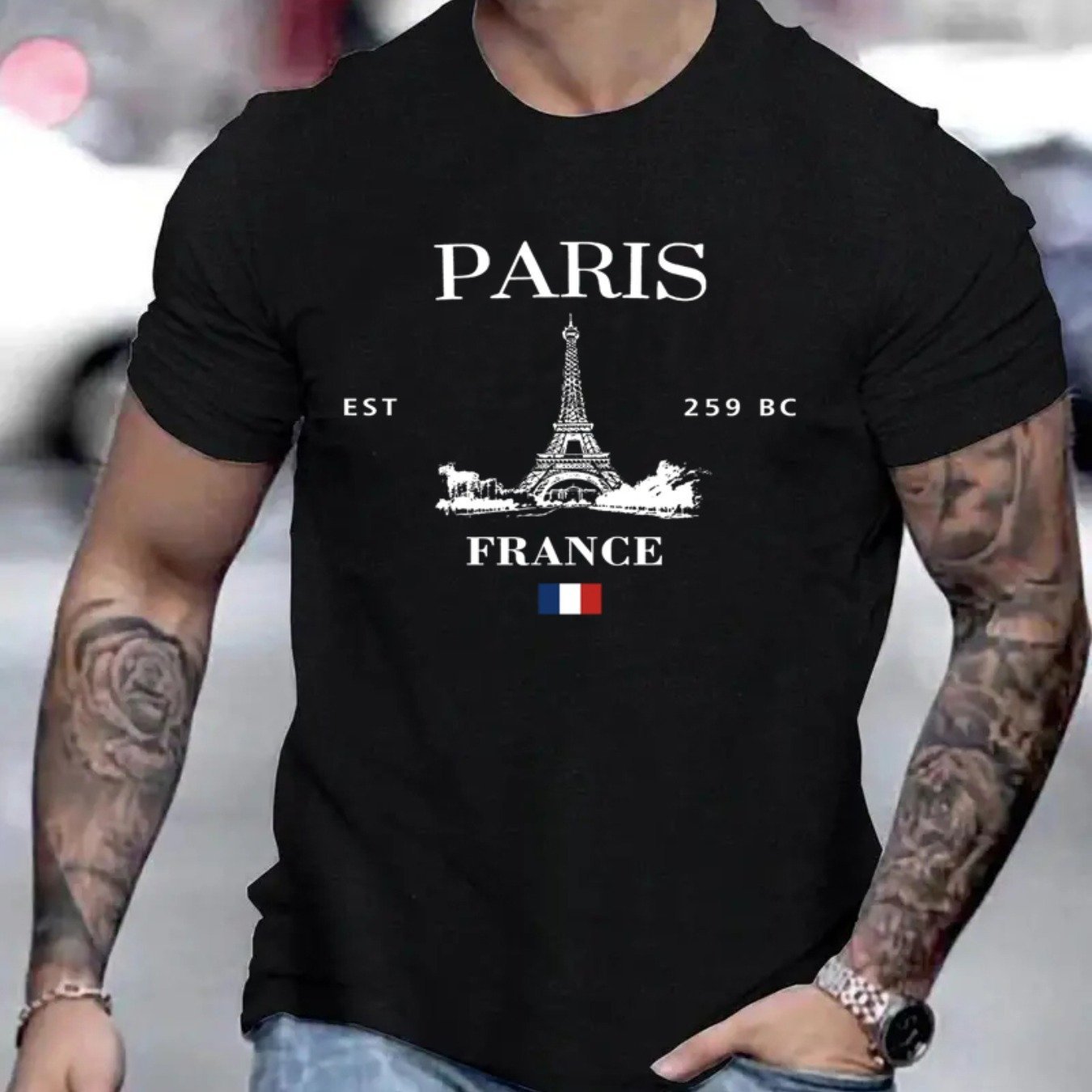 Men's Graphic T-Shirt - Paris Printed Short Sleeve Casual Tee