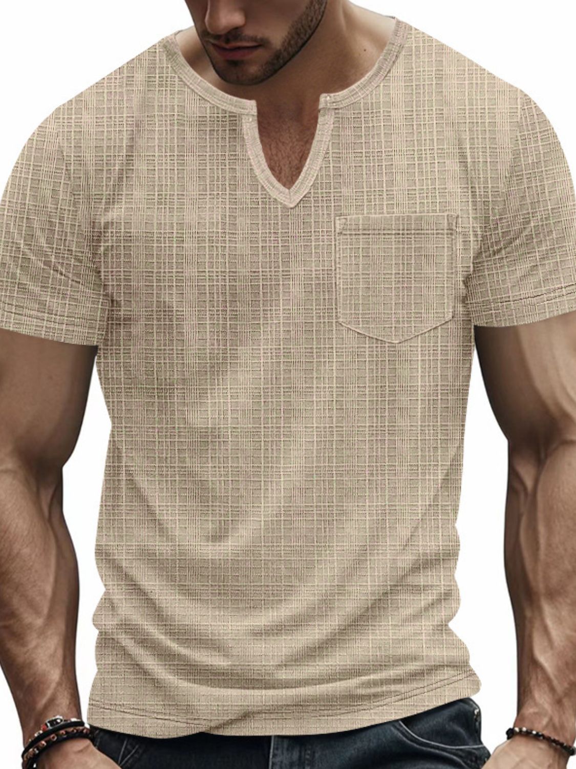 Men's Full Size Notched Short Sleeve T-Shirt Plus Size