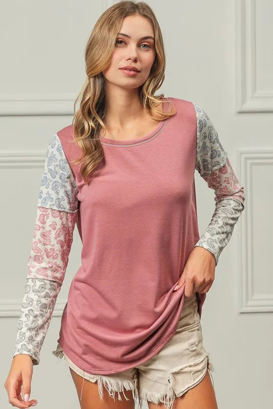 BiBi French Terry with Paisley Triblend Color Block