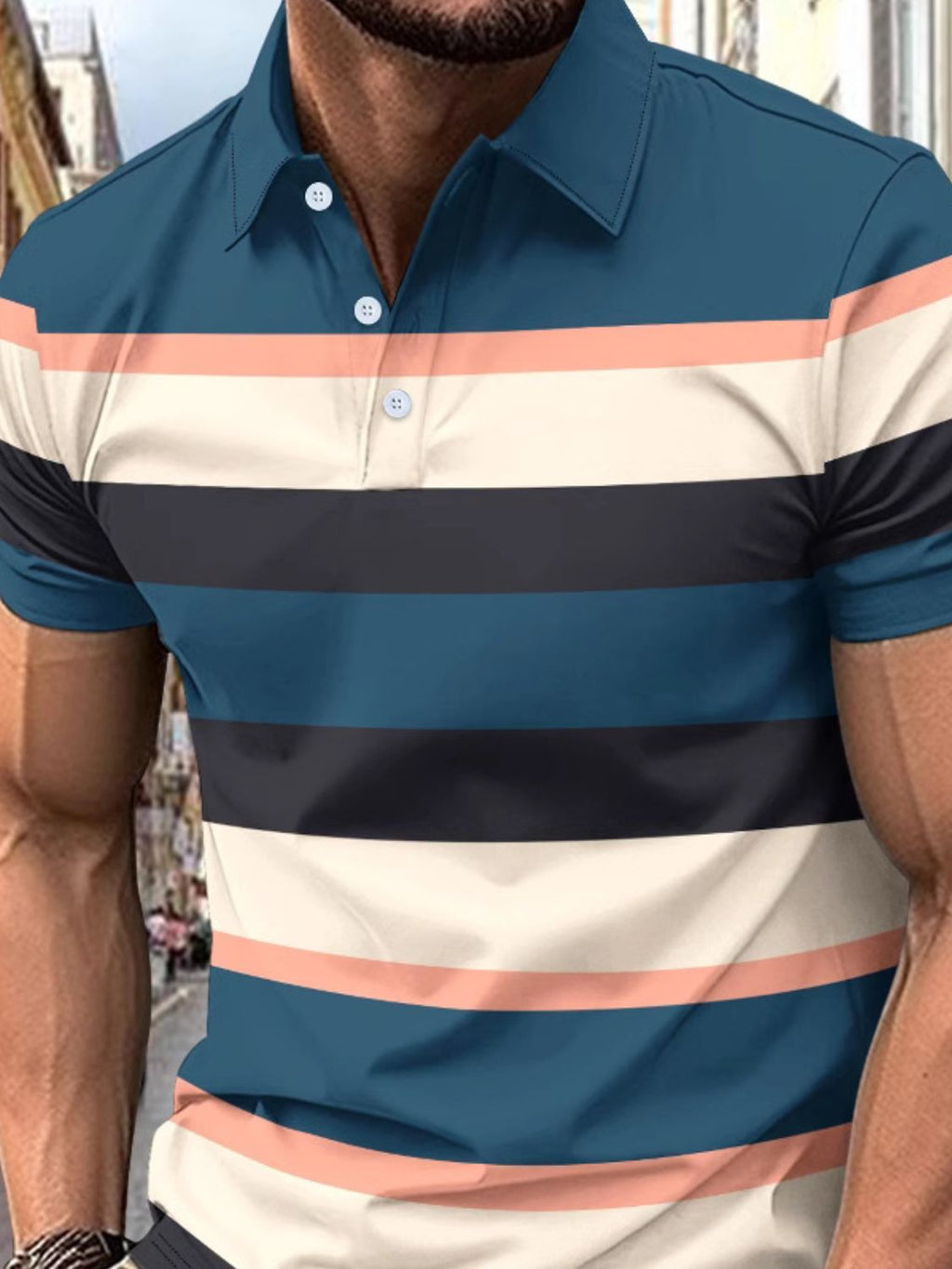 Men's Full Size Collared Short Sleeve Striped Polo Plus Size