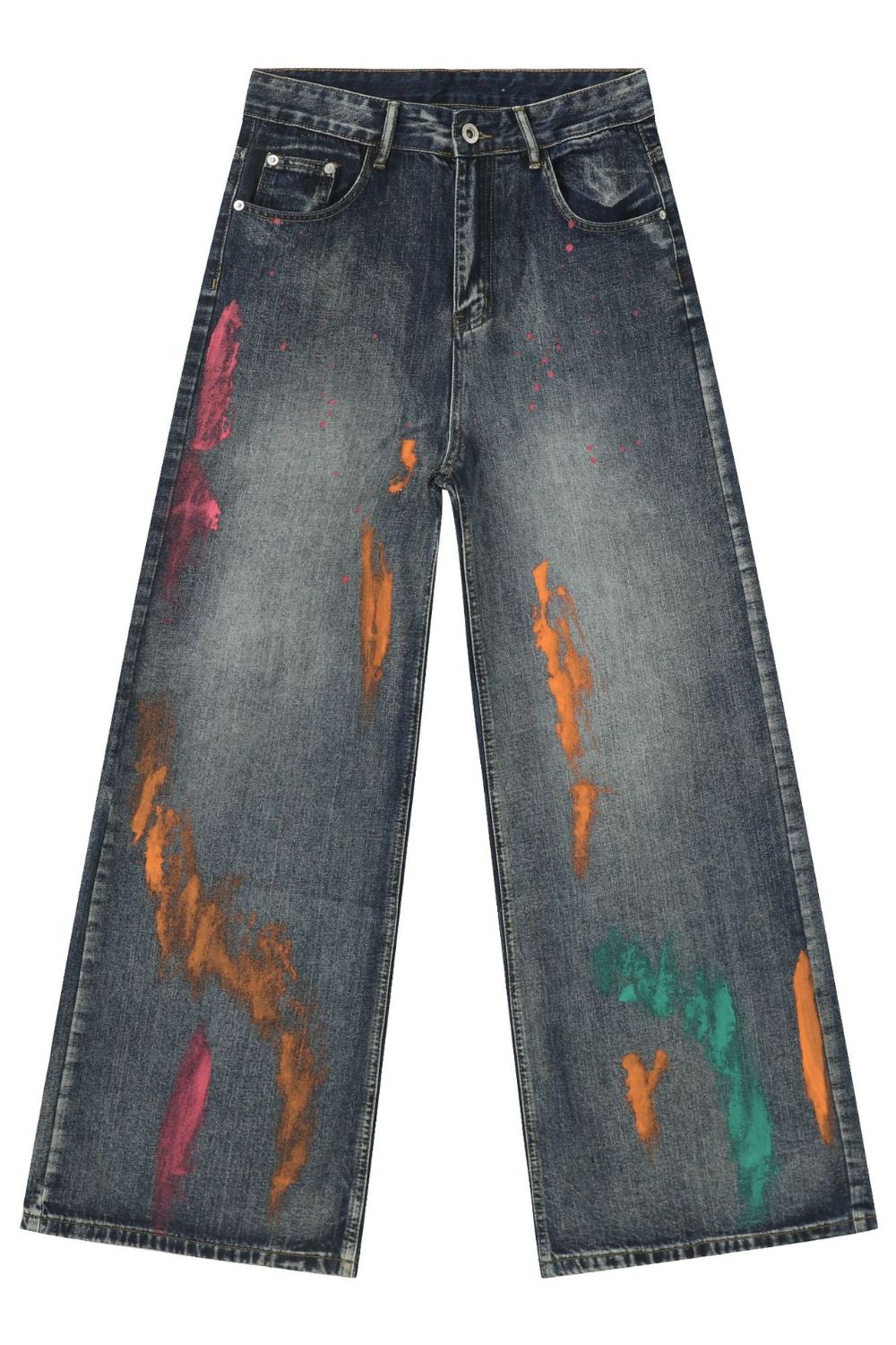 Men's Splash Print Wide Leg Jeans