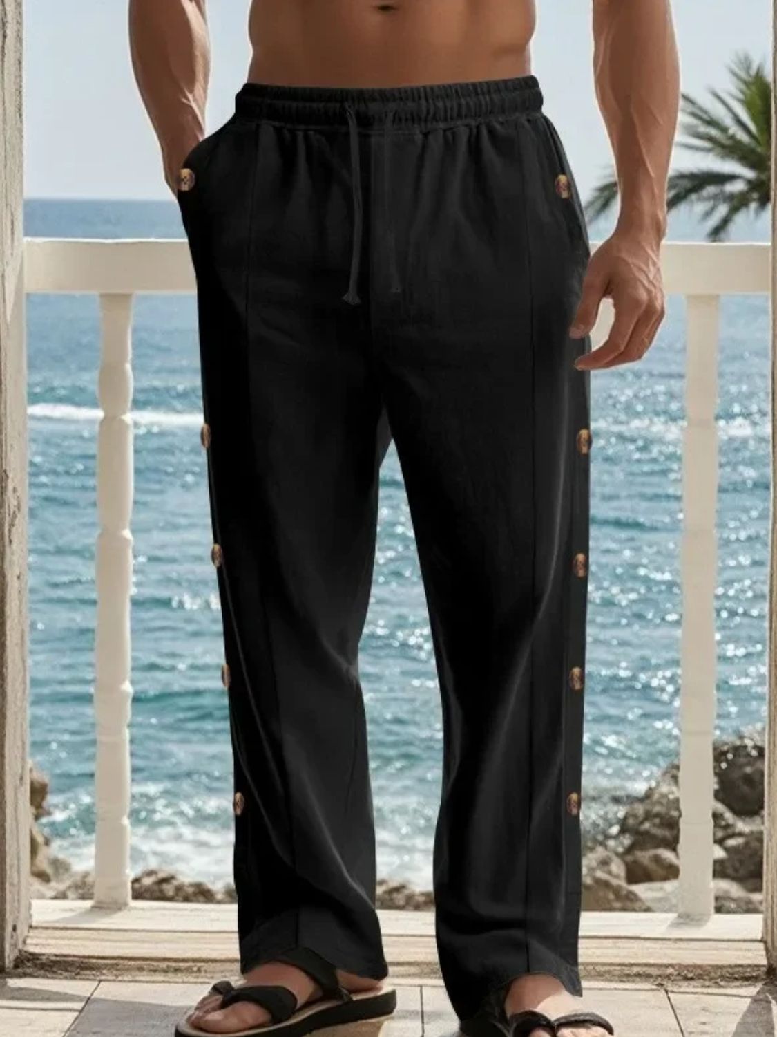 Men's Full Size Side Button Wide Leg Pants Plus Size