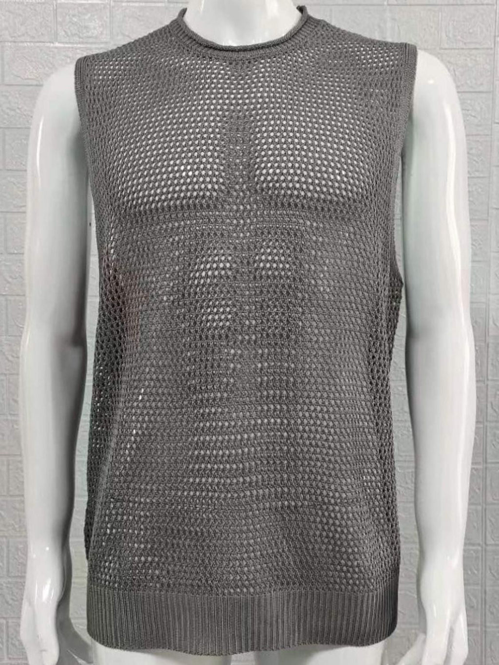 Men's Openwork Round Neck Sleeveless Knit Top