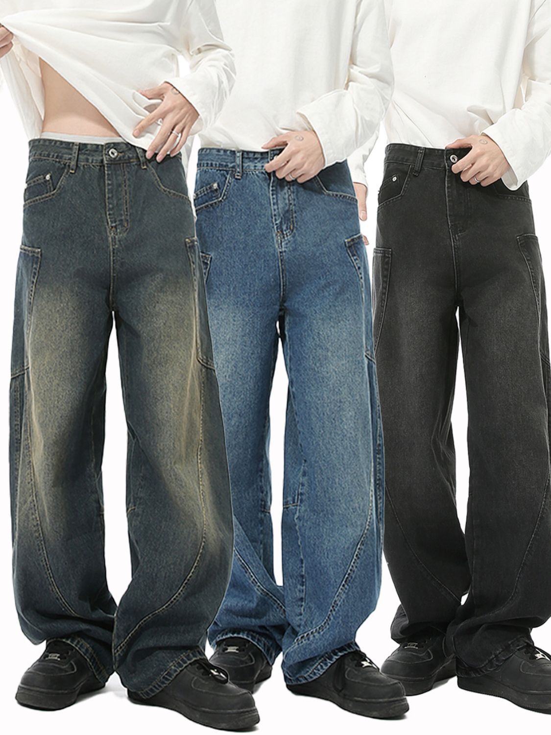 Mid Rise Waist Jeans with Pockets
