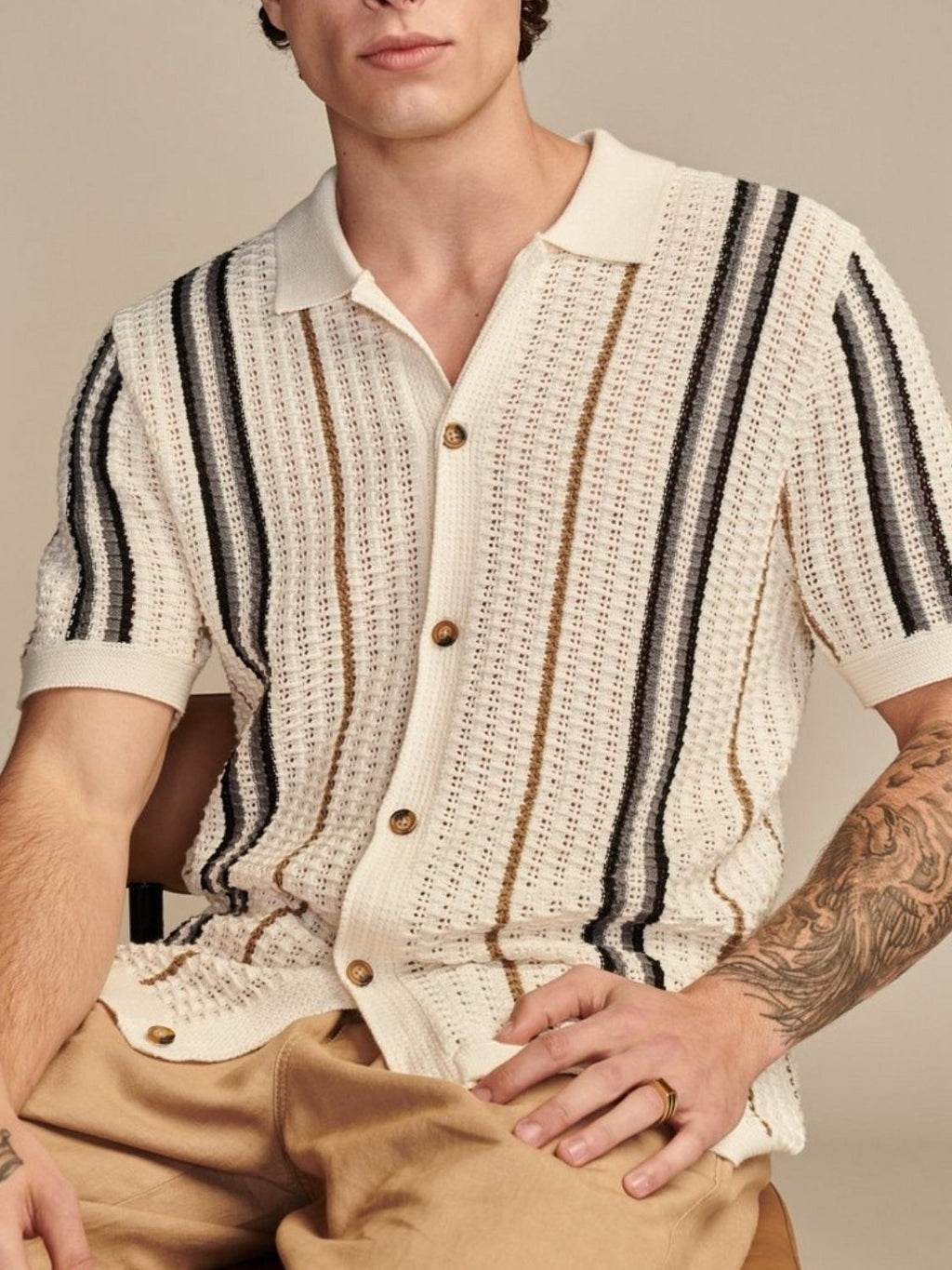 Men's Plus Size Striped Collared Neck Short Sleeve Shirt