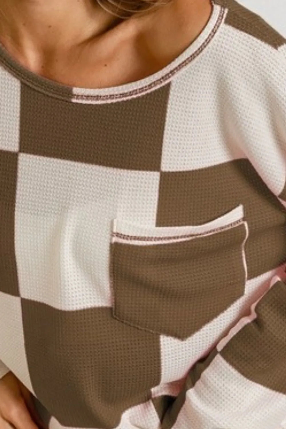 BiBi Checker Printed Hacci Top With Front Pocket