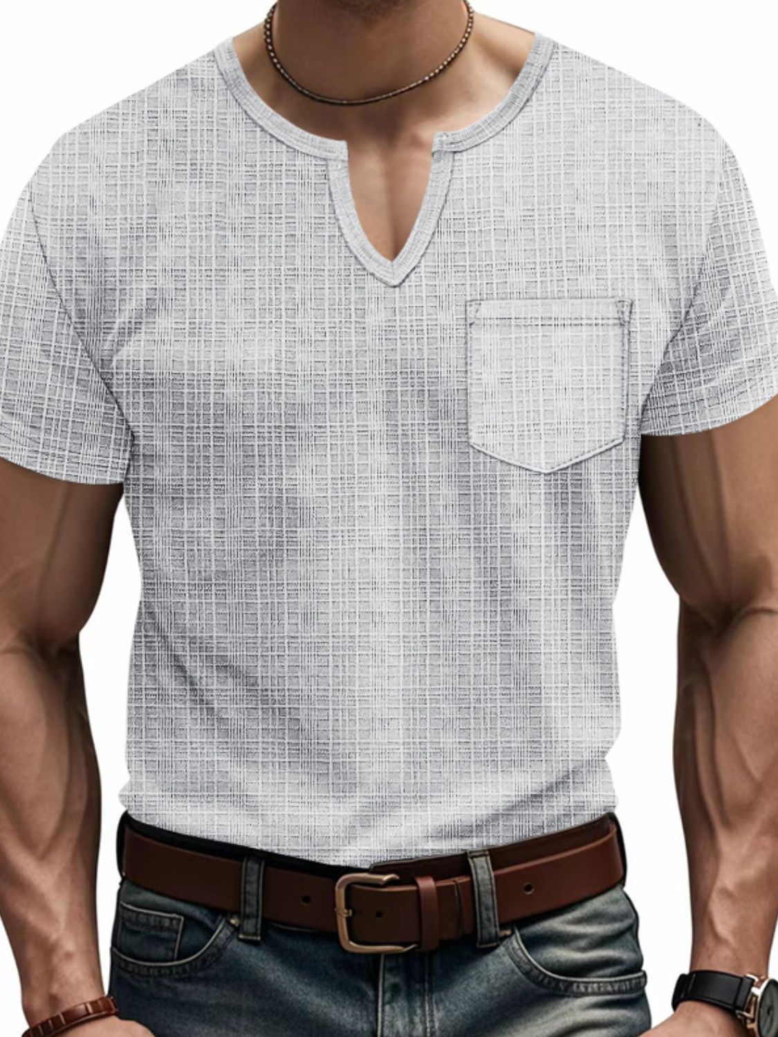 Men's Full Size Notched Short Sleeve T-Shirt Plus Size