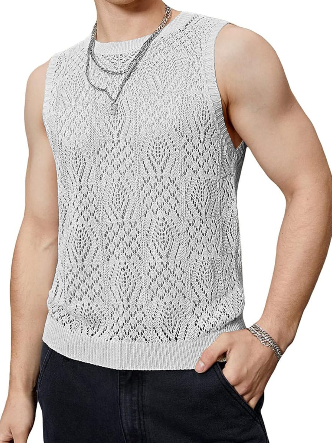 Men's Openwork Round Neck Tank