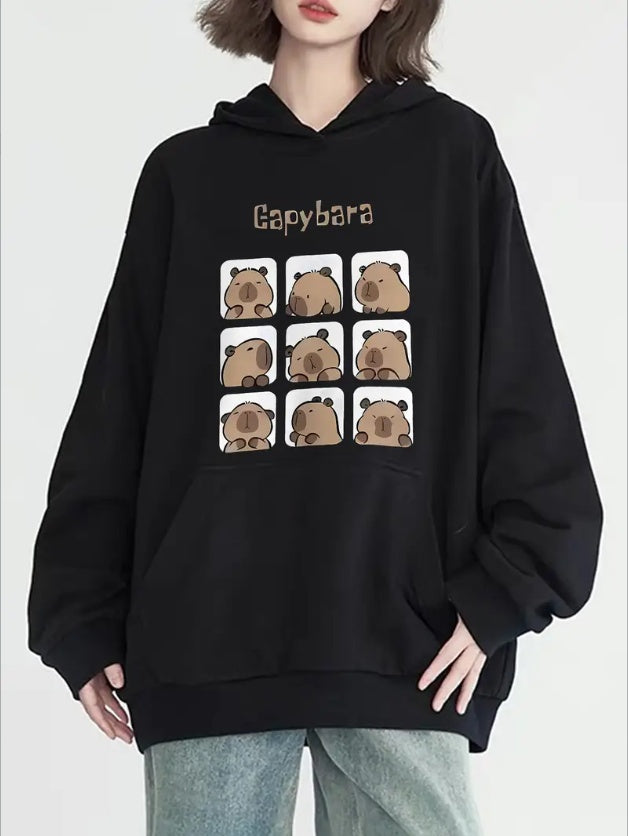 Women's Cute Capybara Print Hoodie - Casual Long Sleeve With Pockets, Cozy  Pullover For Fall & Winter