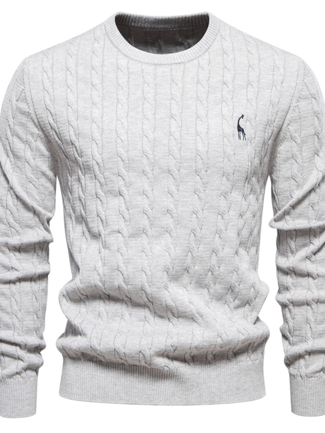 Men's Cable-Knit Round Neck Long Sleeve Sweater