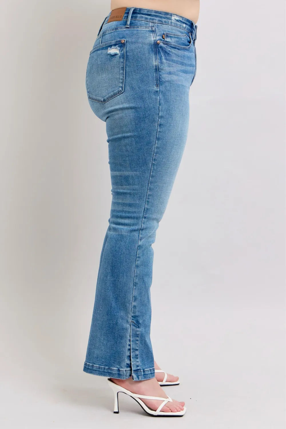 Judy Blue HW Tummy Control Vintage Wash Side Slit Slim Boot Jeans