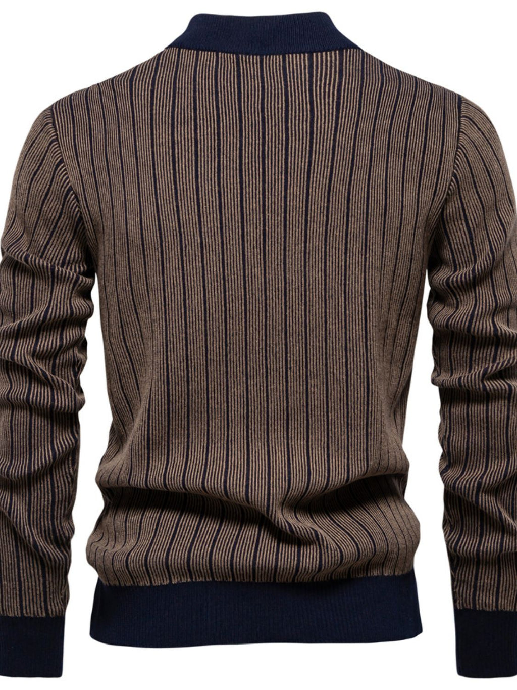Men's Mock Neck Contrast Striped Sweater