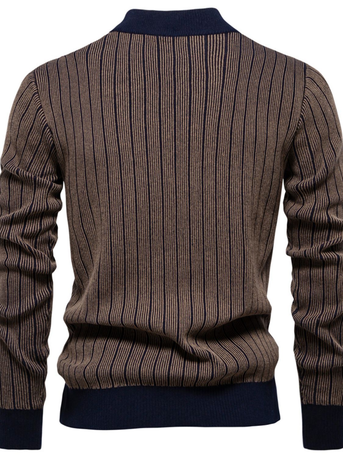 Men's Mock Neck Contrast Striped Sweater