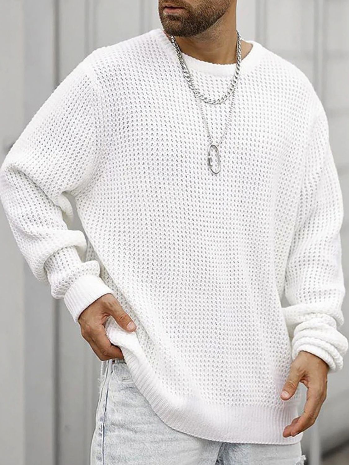 Men's Full Size Round Neck Long Sleeve Sweater Plus Size