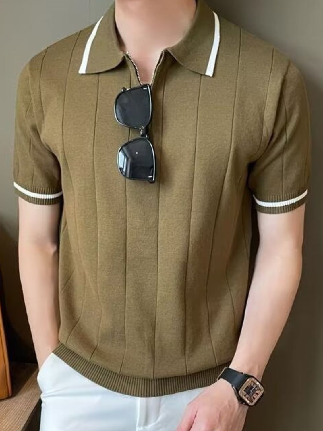 Men's Plus Size Quarter Zip Short Sleeve Polo